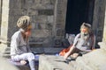 Conversation of two wise yogis in Pashupatinath temple, Nepal, Kathmandu