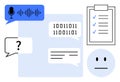 Conversational AI and Digital Communication Concept with Speech, Binary Code, and Checklist Symbols Royalty Free Stock Photo