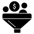 Conversion dollar vector icon. Black and white funnel and money illustration. Solid linear finance icon.