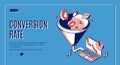 Conversion rate isometric web banner. Funnel sales