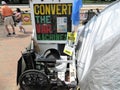 `Convert the War Machines` Protester tent in front of White House barricades, Washington DC Royalty Free Stock Photo