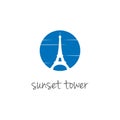 Sunset Paris France Eiffel Tower Silhouette Logo Design