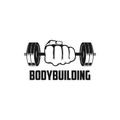 Hand hold Dumbbell for Gym Fitness Bodybuilding sport club Logo Design Vector Royalty Free Stock Photo