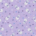 Seamless pattern with cats on a lilac background. Veri Peri color of the year for children`s clothing pattern.