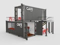Converted old shipping container into cafe, 3d Illustration isolated gray