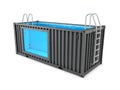 Converted old shipping container into swimming pool, isolated white 3d Illustration Royalty Free Stock Photo