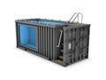 Converted old shipping container into swimming pool, isolated white 3d Illustration Royalty Free Stock Photo