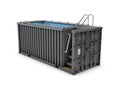Converted old shipping container into swimming pool, isolated white 3d Illustration Royalty Free Stock Photo