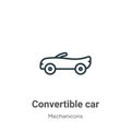 Convertible car outline vector icon. Thin line black convertible car icon, flat vector simple element illustration from editable Royalty Free Stock Photo