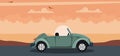 Convertible classic car background in a sunset on the beach Royalty Free Stock Photo