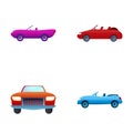Convertible icons set cartoon vector. Cabriolet in various color