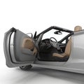 Convertible sports car isolated on a white background. Door opened. 3D illustration