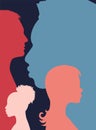 Diversity multi-ethnic and multiracial people poster. Silhouette profile group of men and women of diverse culture. Concept of rac