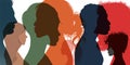 Silhouette profile group of men women and girl of diverse culture. Diversity multi-ethnic and multiracial people. Racial equality