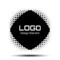 Convex black abstract vector distorted rhombus square frame with halftone square dots logo for new technology background