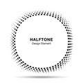 Convex distorted black abstract vector circle frame halftone dots logo emblem design for new technologybackground.