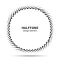 Convex distorted black abstract vector circle frame halftone dots logo emblem design for new technologybackground.