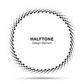 Convex distorted black abstract vector circle frame halftone dots logo emblem design for new technologybackground.