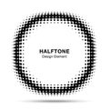 Convex distorted black abstract vector circle frame halftone dots logo emblem design for new technologybackground.