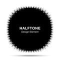 Convex distorted black abstract vector circle frame halftone dots logo emblem for new technology pattern background.