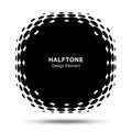 Convex distorted black abstract vector circle frame halftone dots logo emblem for new technology pattern background.