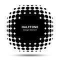 Convex distorted black abstract vector circle frame halftone dots logo emblem for new technology pattern background.