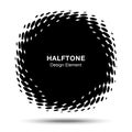 Convex distorted black abstract vector circle frame halftone dots logo emblem for new technology pattern background.