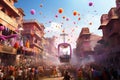 Convey the excitement of Holi processions with a Royalty Free Stock Photo