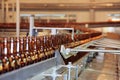 Conveyer line with many beer bottles