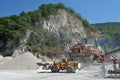 Conveying crushed gravel stone in a quarry open pit mining. Processing plant for crushed stone and gravel.