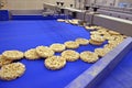 conveyor automatic tape for production of useful whole-grain extruder crispbread Royalty Free Stock Photo