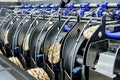 conveyor automatic tape for the production of useful whole-grain extruder crispbread. Royalty Free Stock Photo