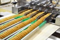 Conveyor belt with biscuits in a food factory - machinery equipm Royalty Free Stock Photo