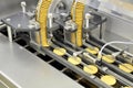 Conveyor belt with biscuits in a food factory - machinery equipm Royalty Free Stock Photo