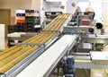 Conveyor belt with biscuits in a food factory - machinery equipm Royalty Free Stock Photo