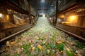 Conveyor belt carrying plastic bottles for recycling in a waste sorting plant Royalty Free Stock Photo