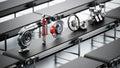 Conveyor belt carrying various car parts. 3D illustration