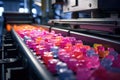 Conveyor belt with color sweets on it