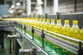 conveyor belt with lemonade bottles seen from different angles