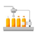 Conveyor Belt with Orange Juice Capping and Labeling Bottles Stage Vector Illustration