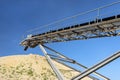 Conveyor belt over heaps of gravel against the blue sky at an industrial cement plant. Royalty Free Stock Photo