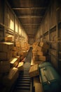conveyor belt with packages in a warehouse Royalty Free Stock Photo