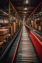 conveyor belt system moving packages in warehouse Royalty Free Stock Photo