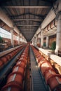 conveyor belt system transporting packages in warehouse Royalty Free Stock Photo
