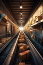 conveyor belt system transporting packages in warehouse Royalty Free Stock Photo