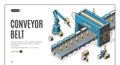 Conveyor belt web banner, robot hands pack bottles Royalty Free Stock Photo