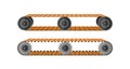 Conveyor factory belt. Transportation machine escalator with moving rollers