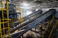 Conveyor with garbage at modern recycling plant transporting was