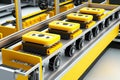 conveyor with housings and parts for car assembly in automotive industry