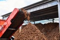 Conveyor of industrial woodchipper producing wood chips